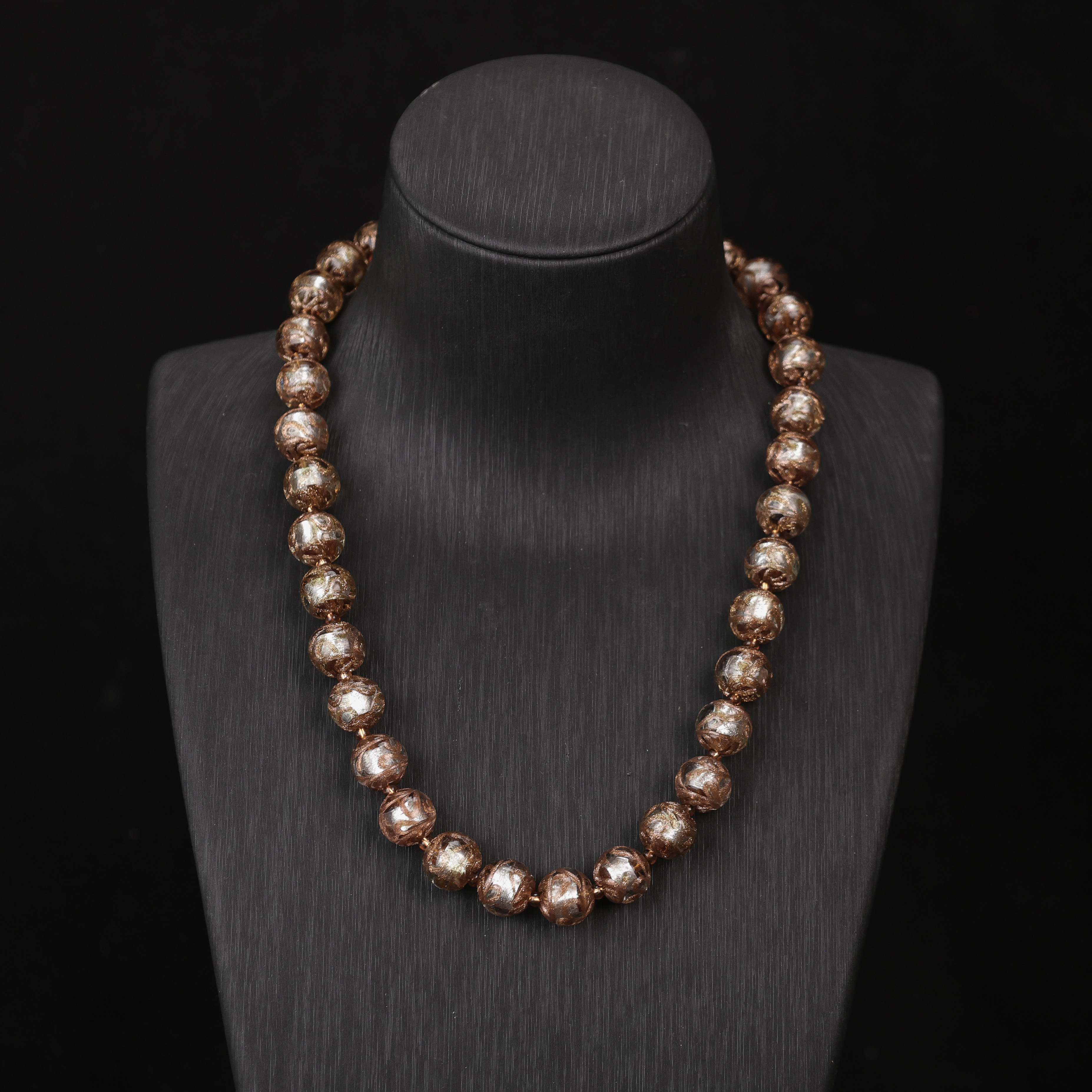 合金项链 玉楼东合金项链 LZ0578 咖色银箔满串琉璃项链45cm