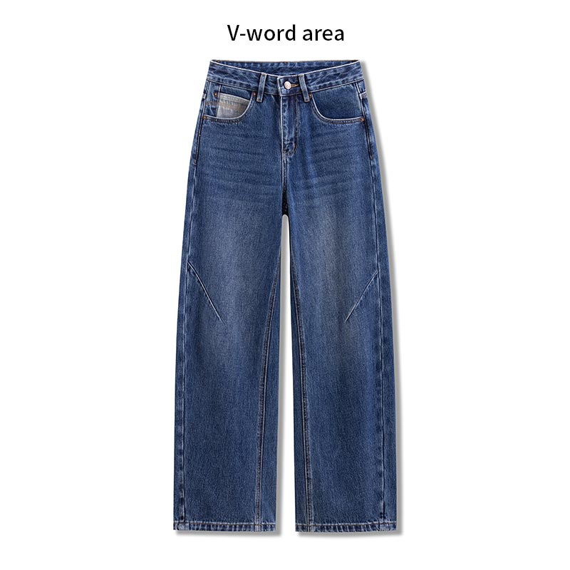 VWordArea • 秋季设计感宽松显瘦百搭窄版弯刀阔腿牛仔裤女-5105