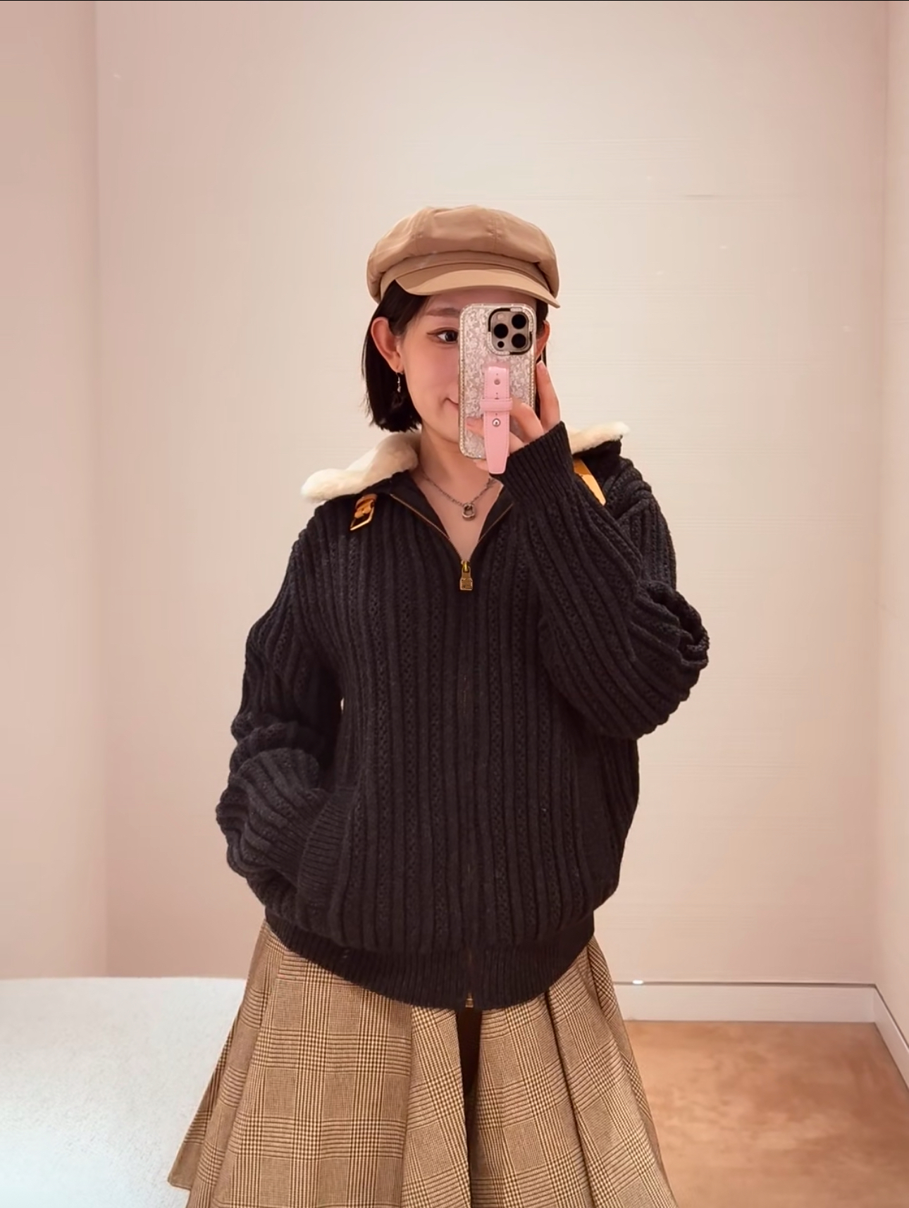 「长芯」高定25重工时尚百搭毛领拼接翻领针织开衫外套YZ25W12035