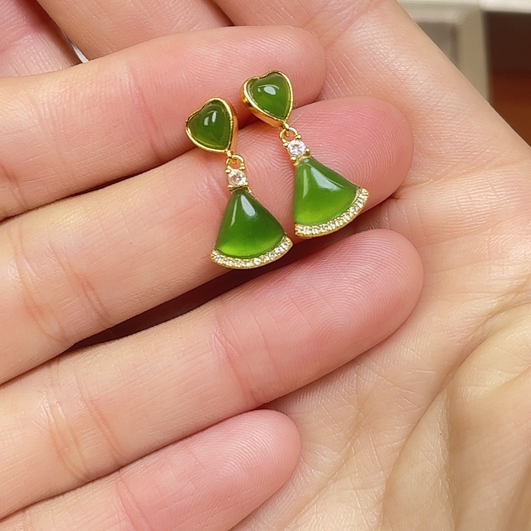 和田玉银S925镶嵌耳饰