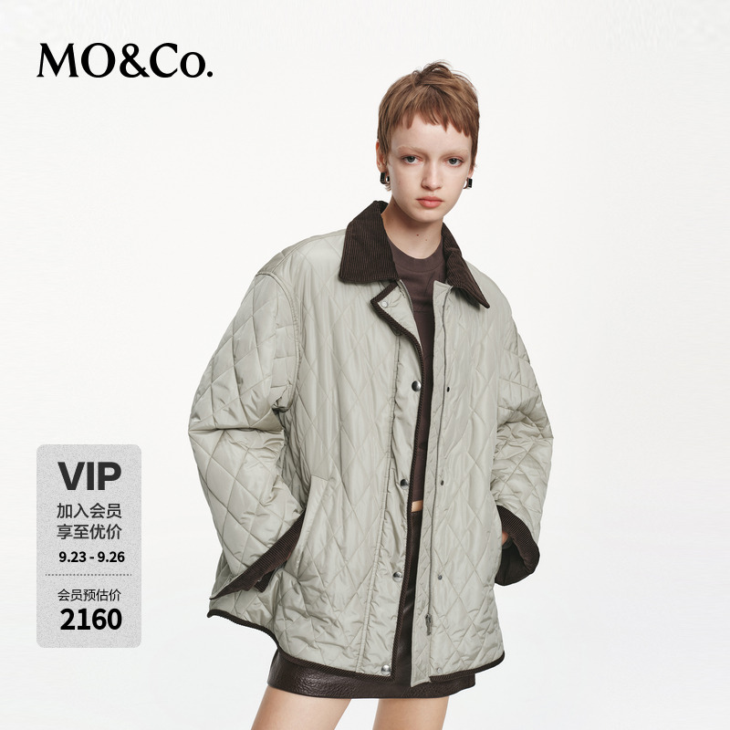 MOCO羽绒服2025秋新品灯芯绒莫兰迪撞色宽松90绒云感暖MBE3EIN004