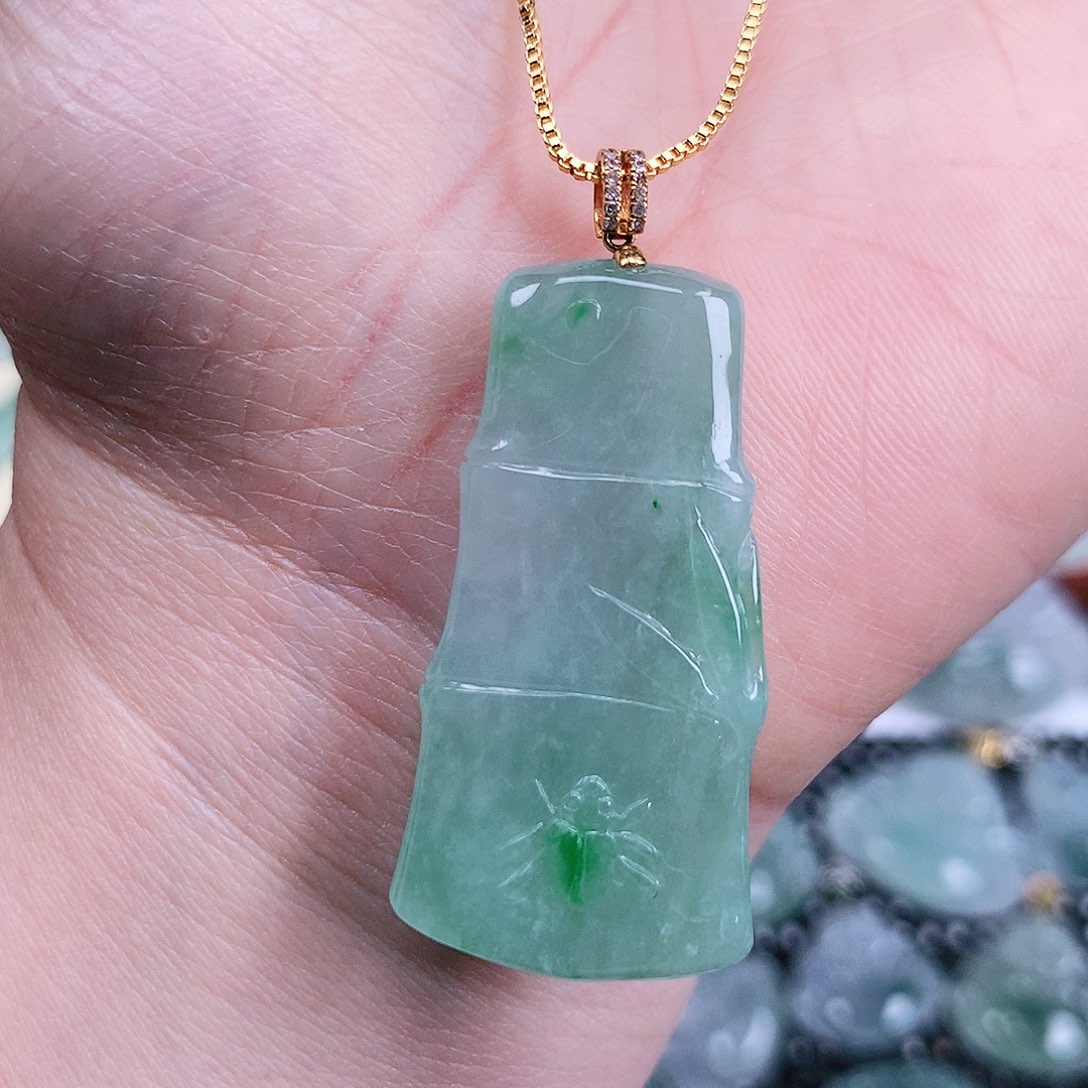 【闪购商品】翡翠吊坠(不含链)18K金镶嵌竹节