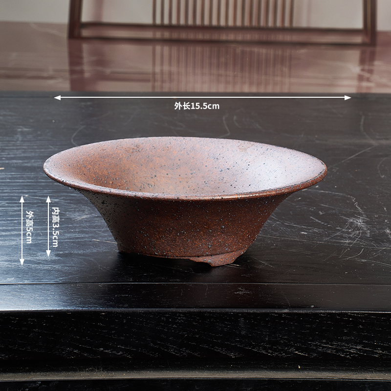 手工紫砂花盆素面斗笠盆景室内绿植透气雅玩