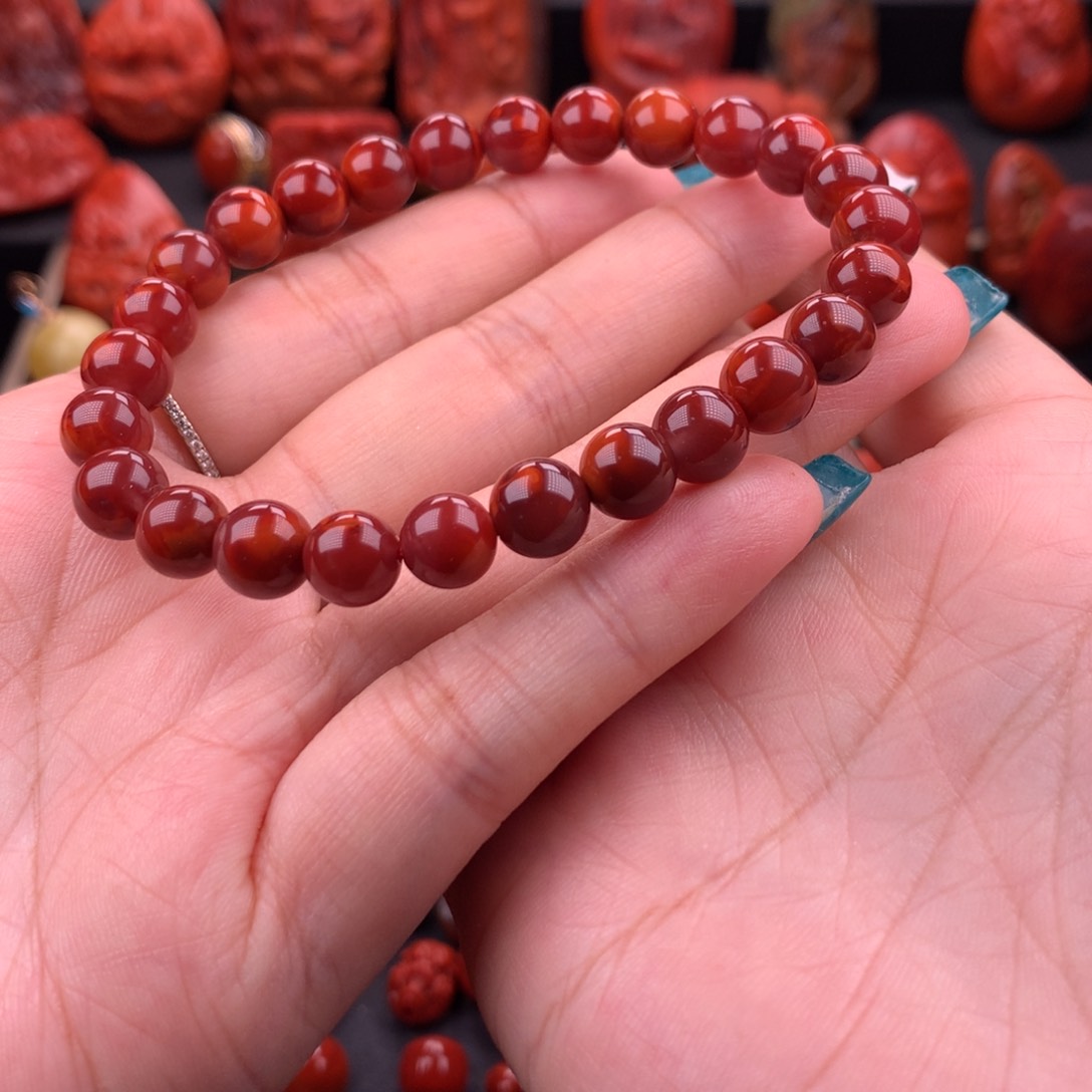 南红玛瑙南红川料原矿牛血红手串8mm➕未镶嵌