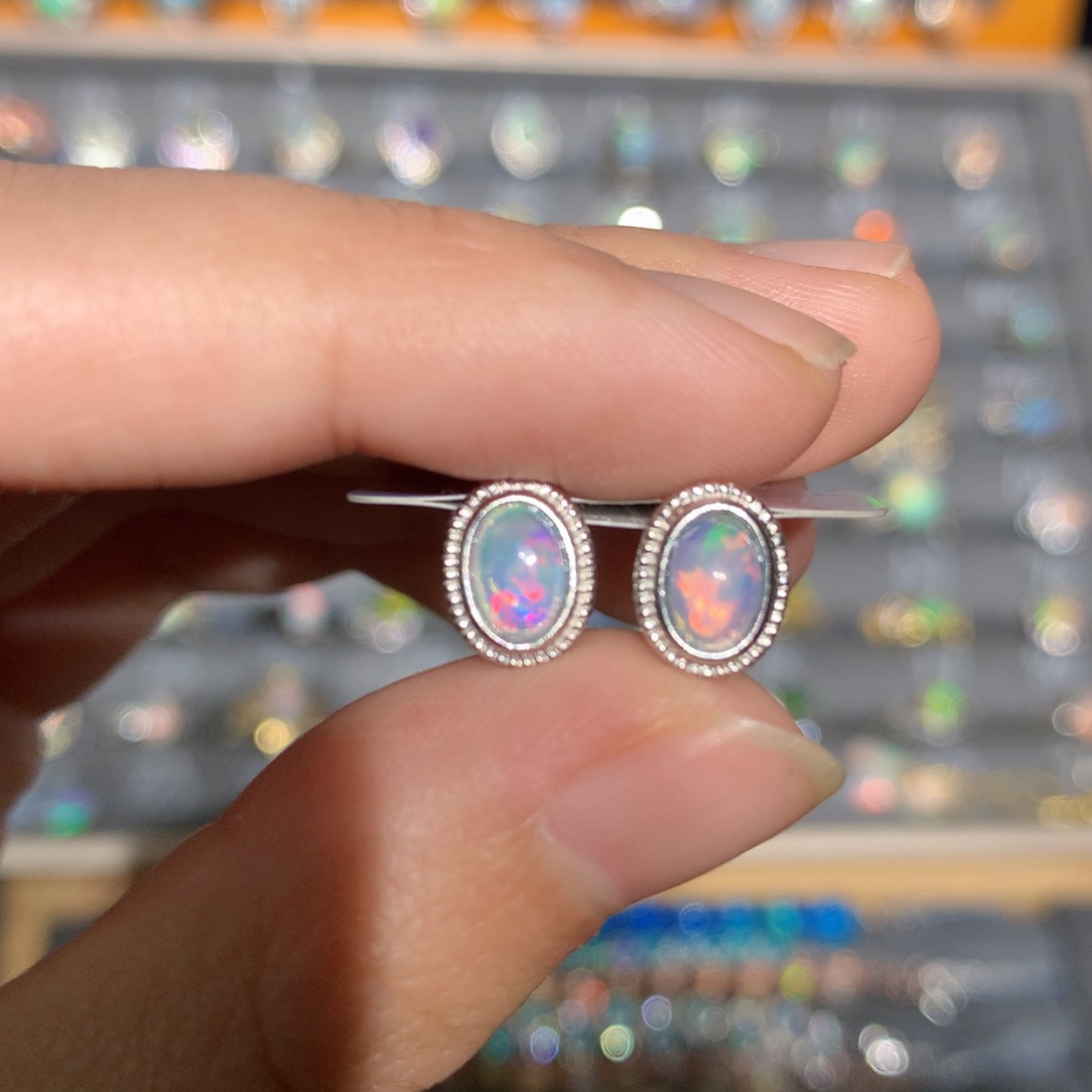 银S925镶嵌欧泊欧泊耳饰y