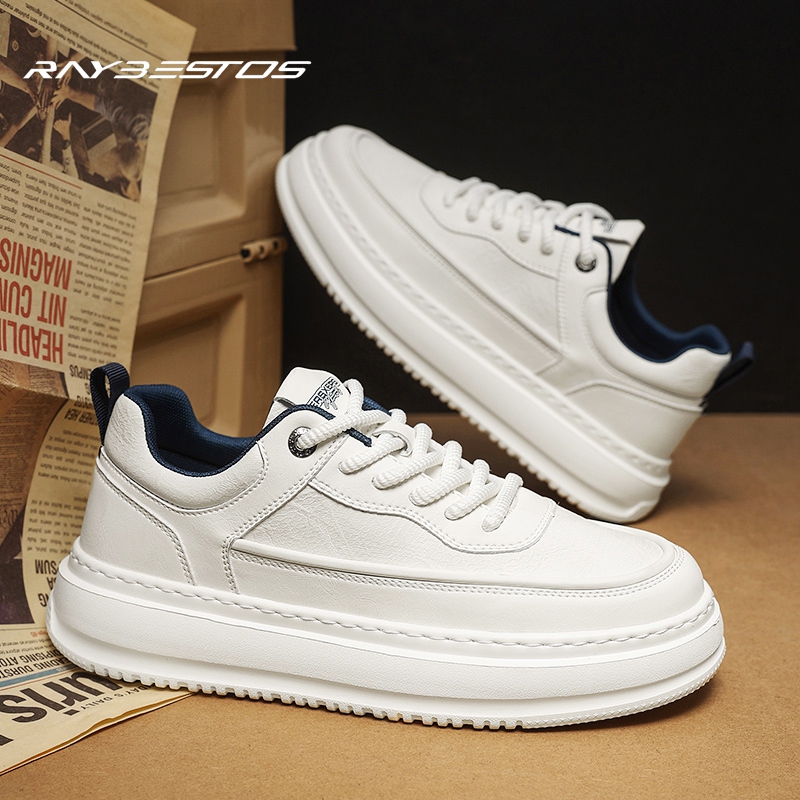 男鞋透气百搭低帮皮面休闲板鞋男士增高厚底小白鞋软底防滑运动鞋