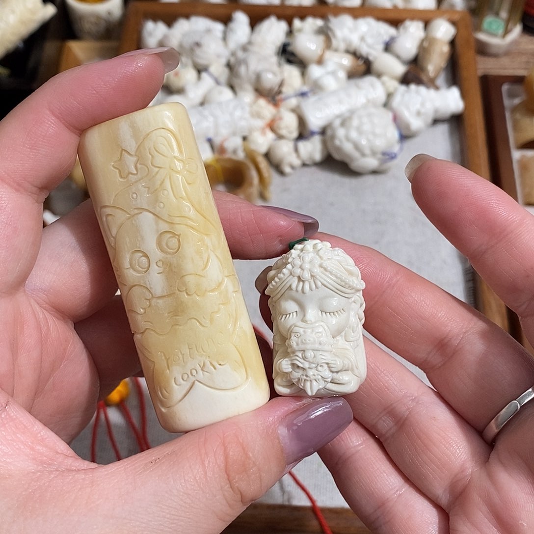 鹿骨把件王*M44小猫手雕加扎基鹿角用券不退换