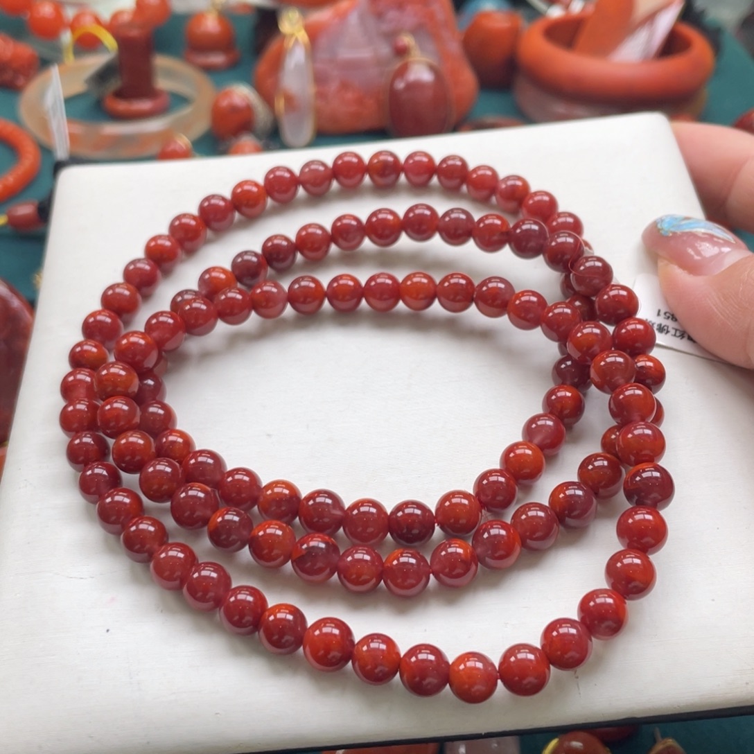 南红玛瑙未镶嵌川料南红牛血红双色多圈6+mm