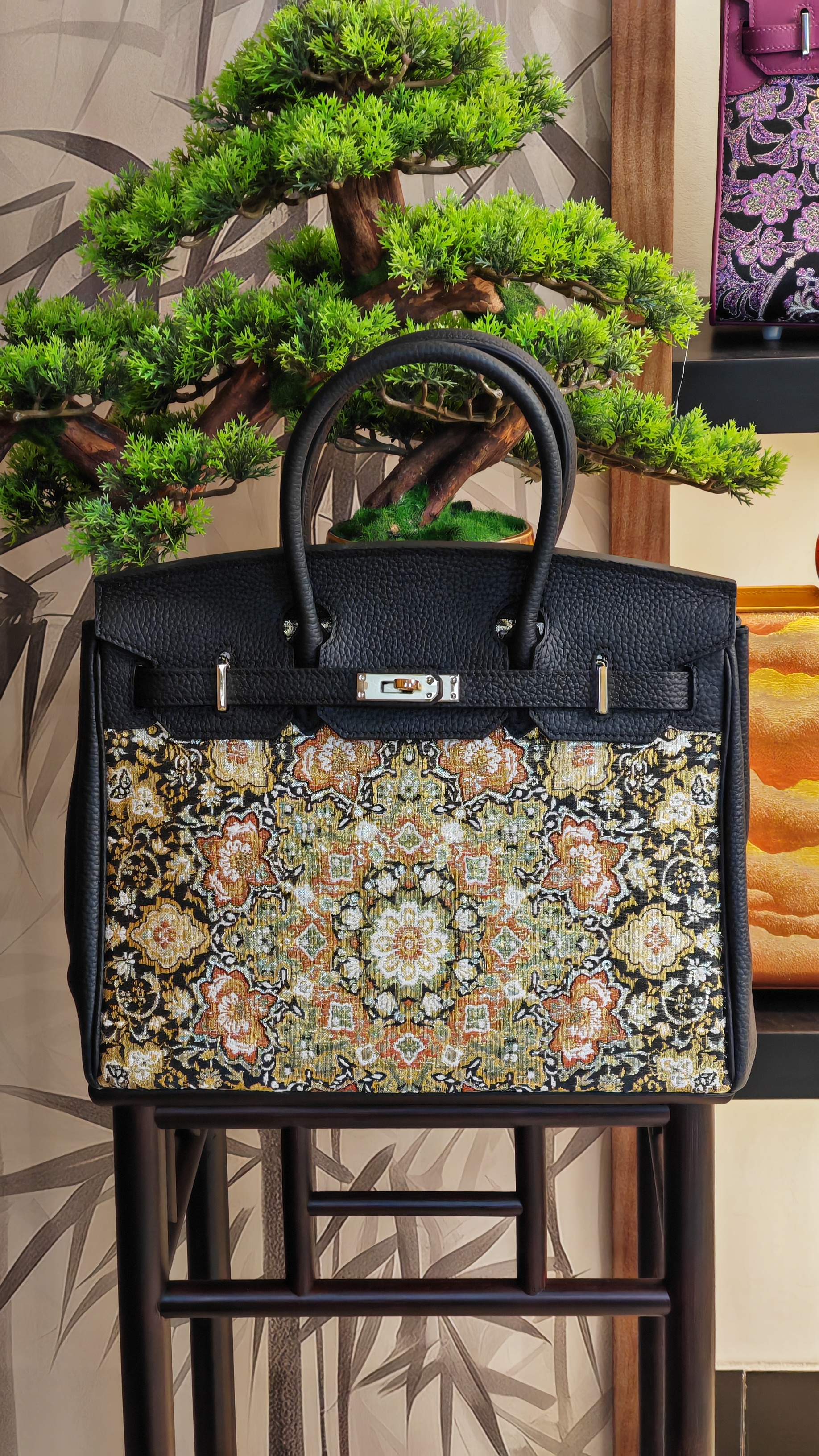 非遗唐锦新中式织绣中国风轻奢30cm铂金togo皮手提包时尚