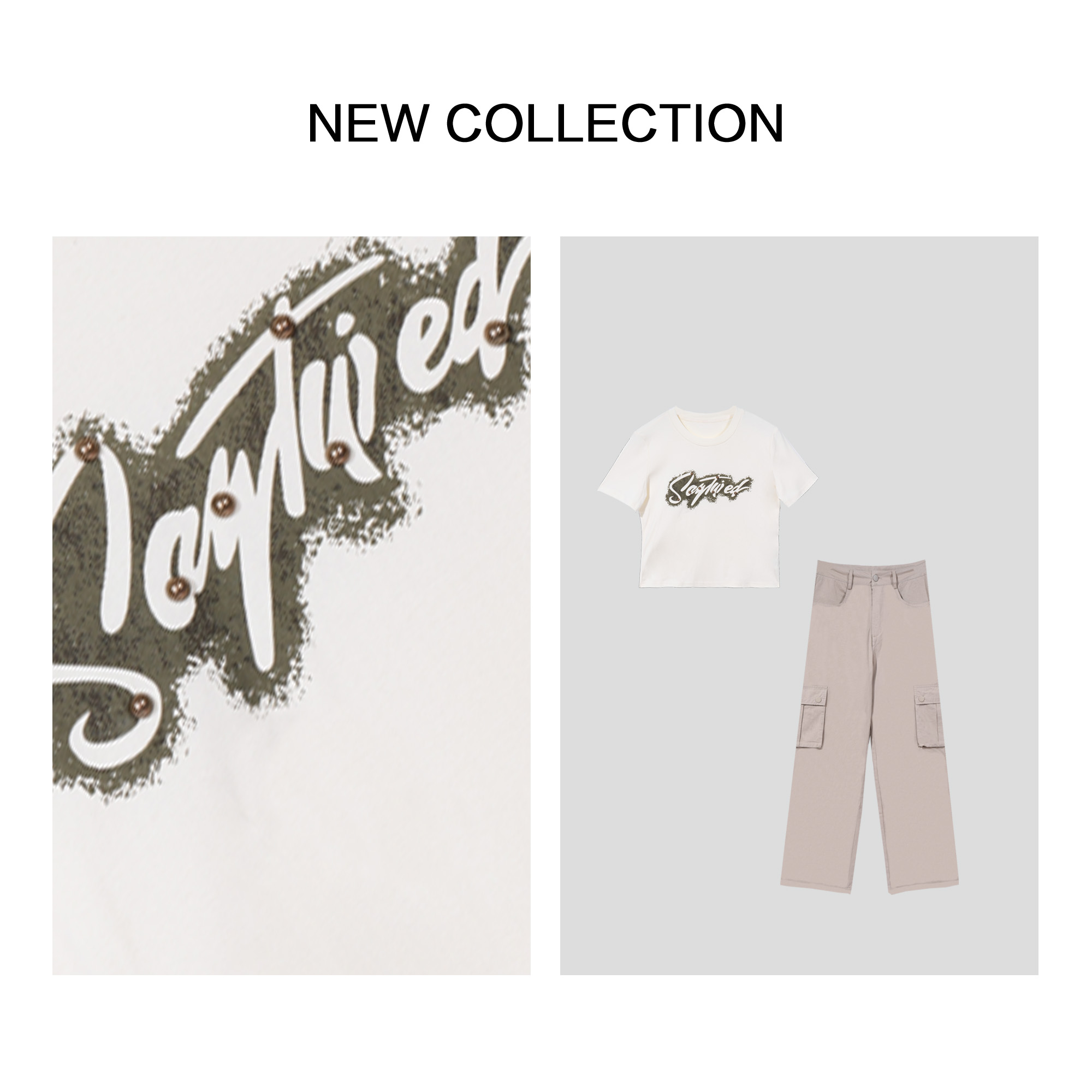 【小依专享】D5F26082 新款街头休闲风白色T恤套装 -6082