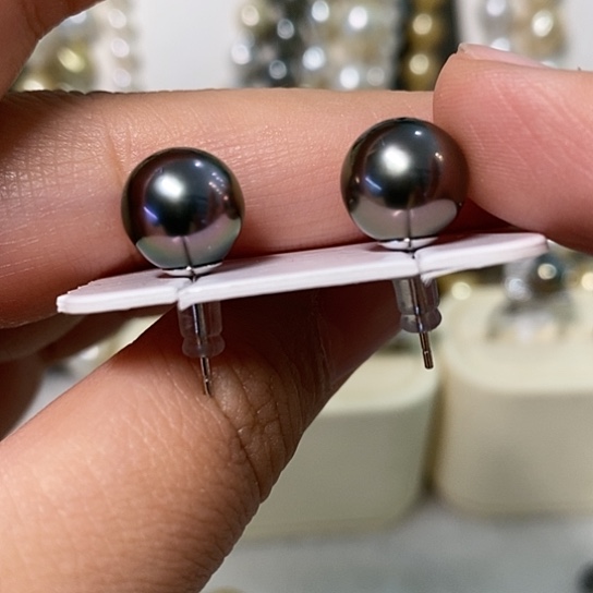 海水珍珠耳饰银S925镶嵌10-11