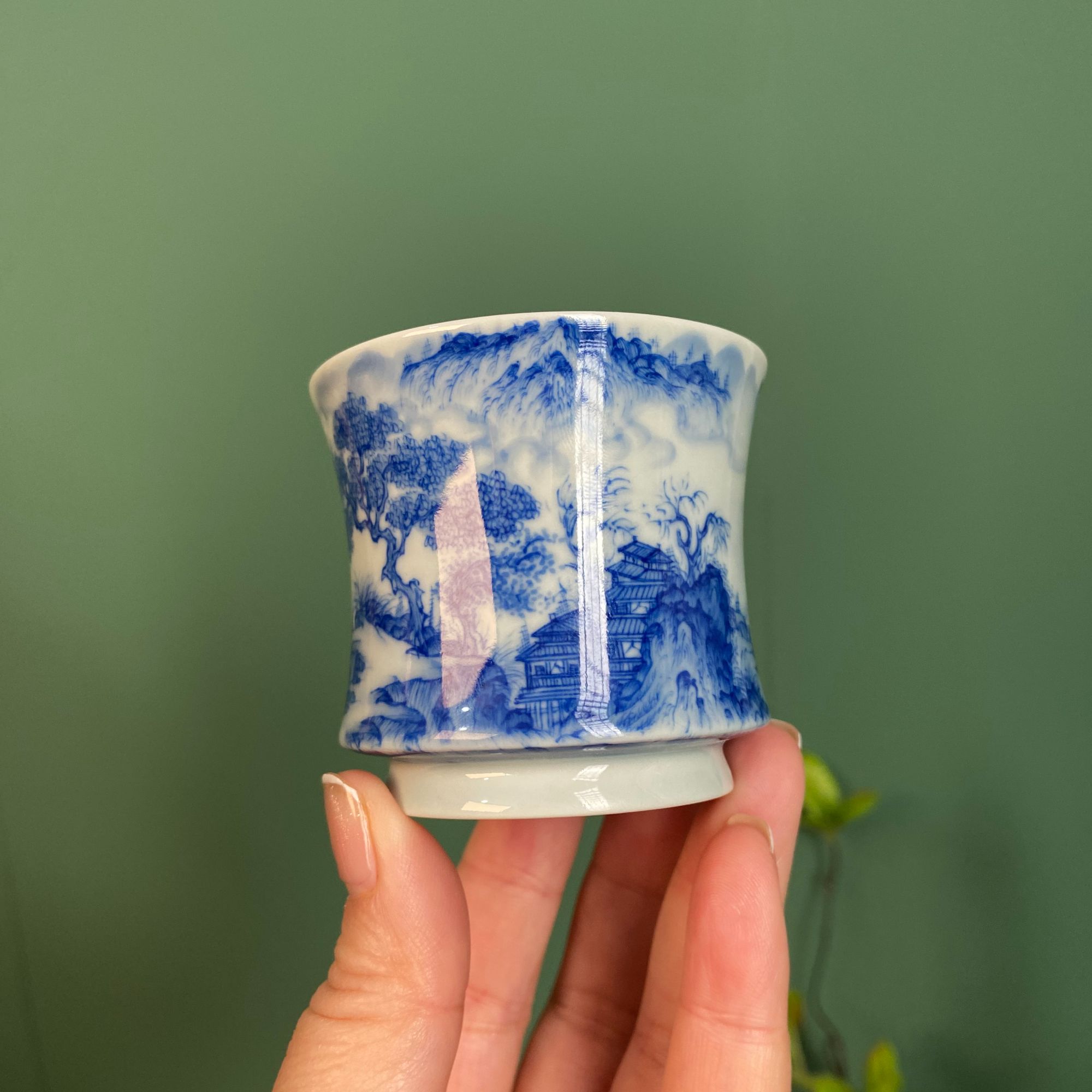 【九茗柴窑】精工山水月夜图束腰主人杯80cc 手工手绘  景德镇茶具