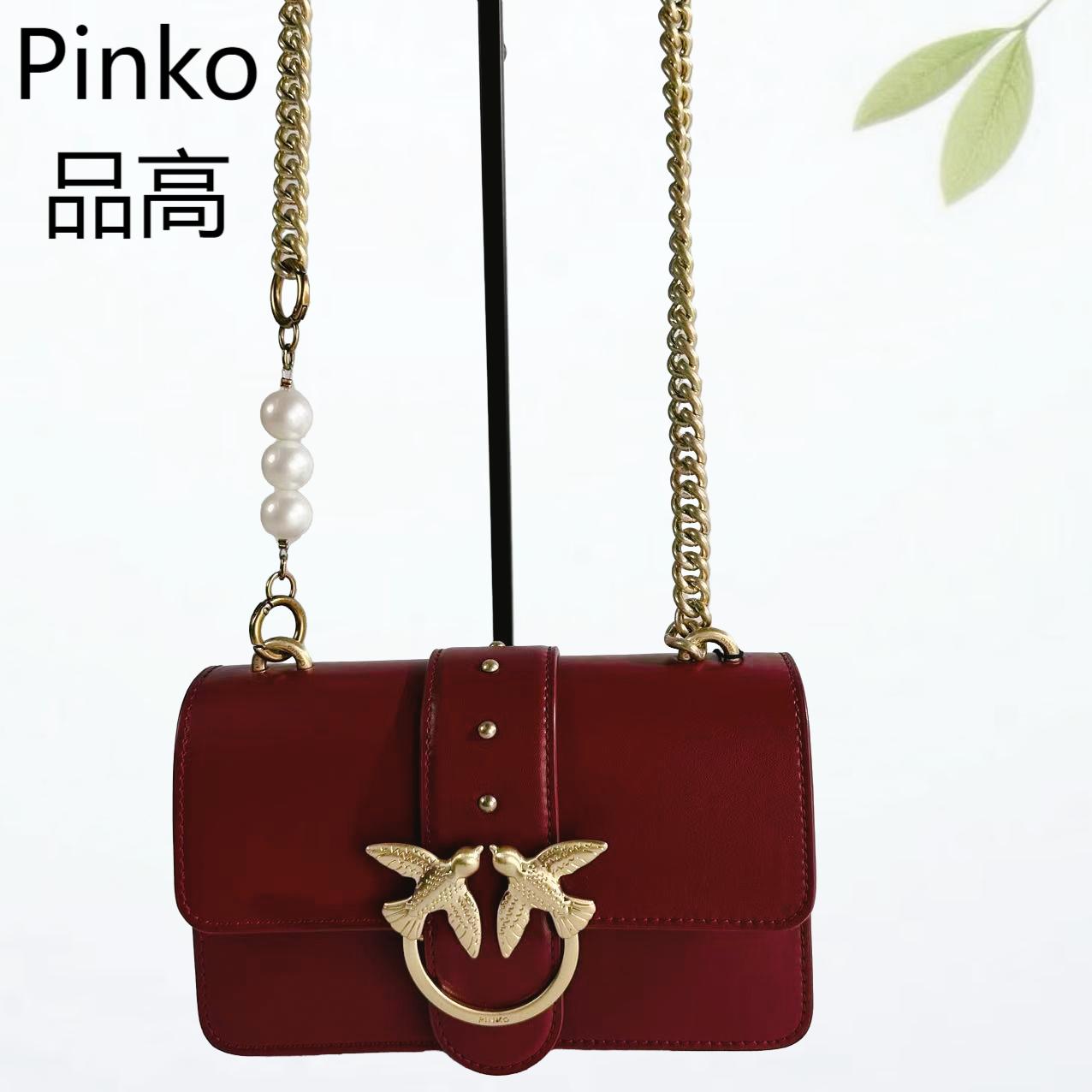 95新 PINKO 酒红色燕子包G25501959底长20X13