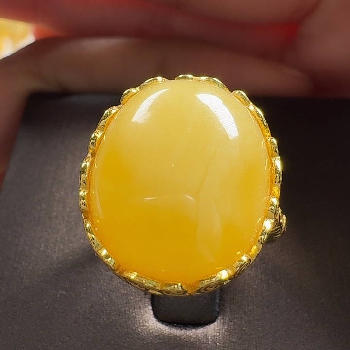 蜜蜡银S925镶嵌戒指戒指