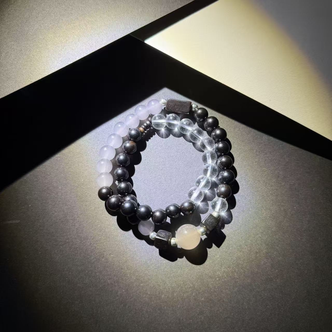 DA-1144-黑檀双圈-浅灰猫眼隔珠（无礼盒）木带宝