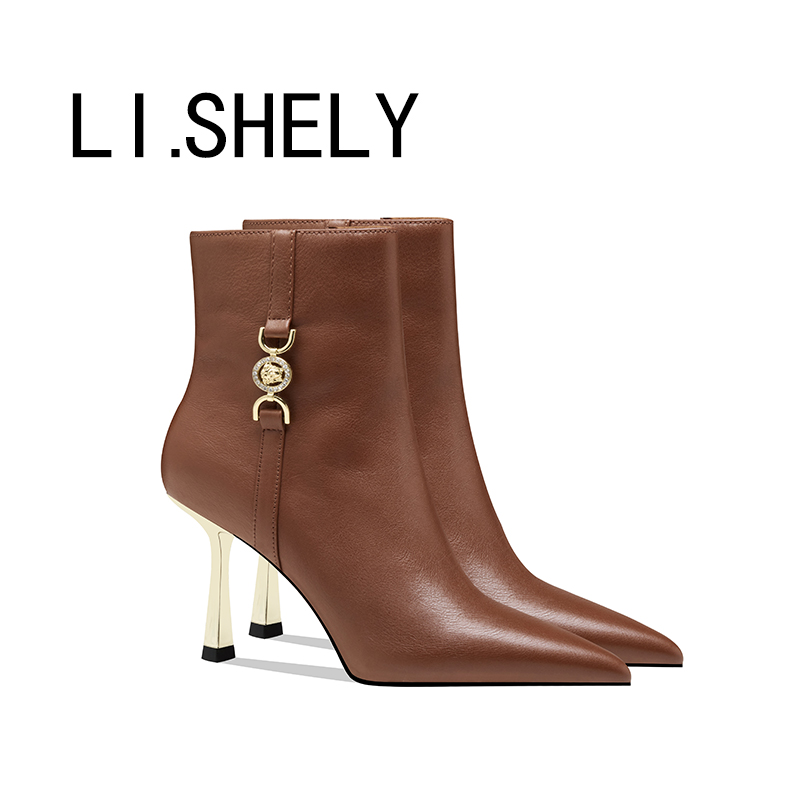 【115号】2025年秋冬新品侧拉链短靴百搭法式尖头矮靴高跟细跟女鞋