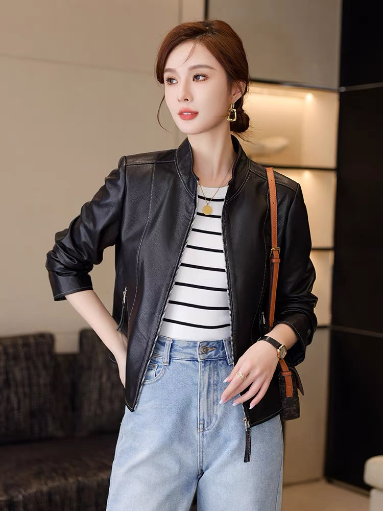 常规春季短款皮衣极简奢风皮外套秋冬立领外套秋季春秋休闲