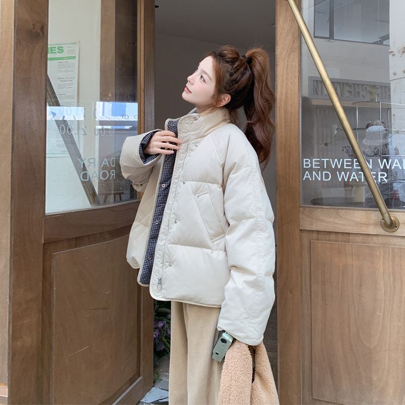 短款白鸭绒羽绒服女2025冬季新款小众ins风韩系松弛感加厚面包服