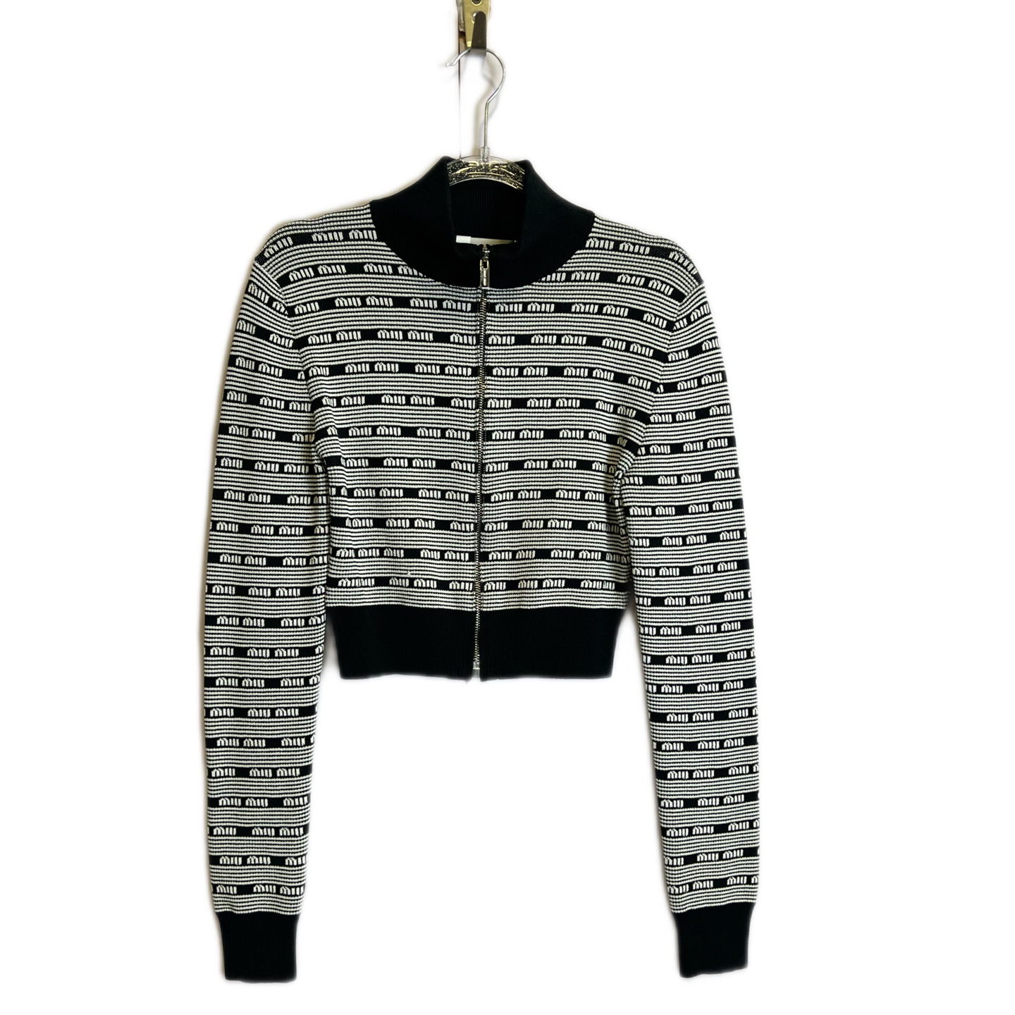 99新 MIU MIU/缪缪 02620 弹力满印拉链针织衫  38码 