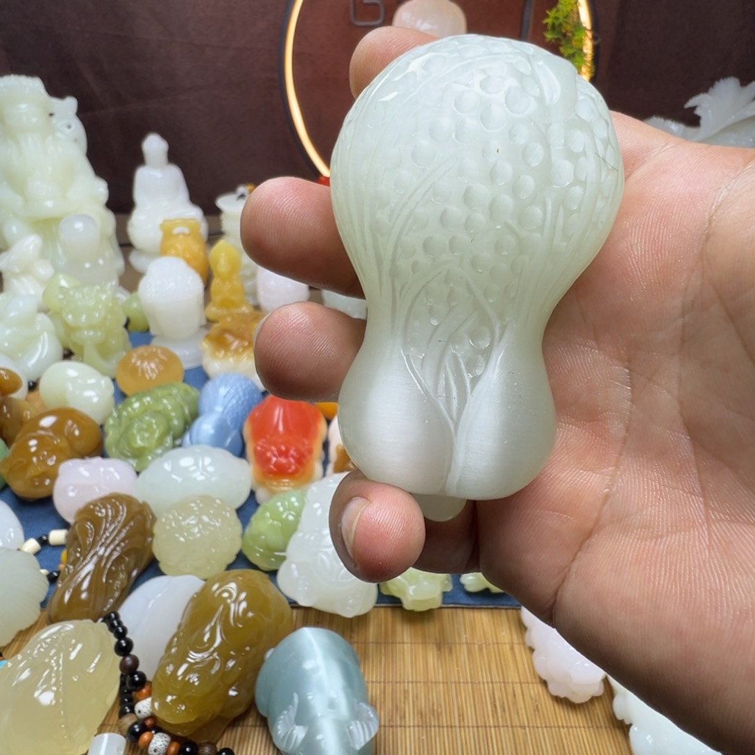 石材昵*手工雕刻白菜手把