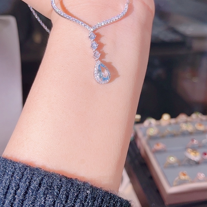 海蓝宝石颈饰银S925镶嵌