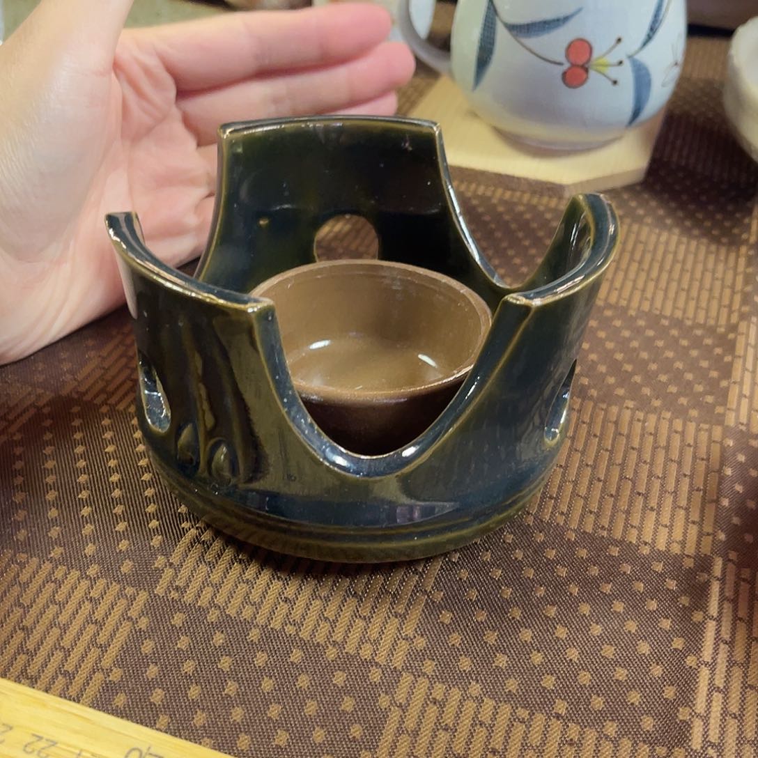 瓷片绿釉竹节造型加热底座18