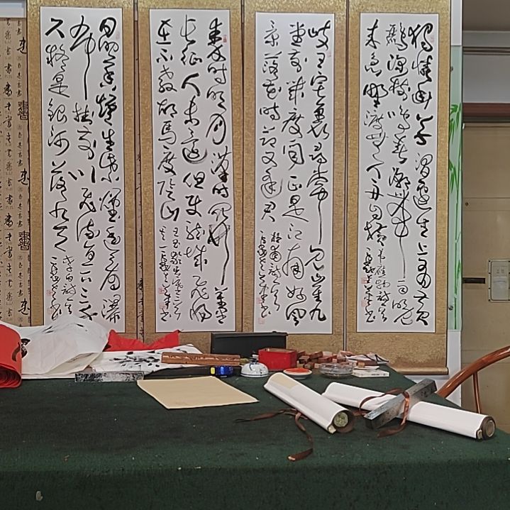 书法唐诗四首。精裱起来。李白。杜甫。韦应物