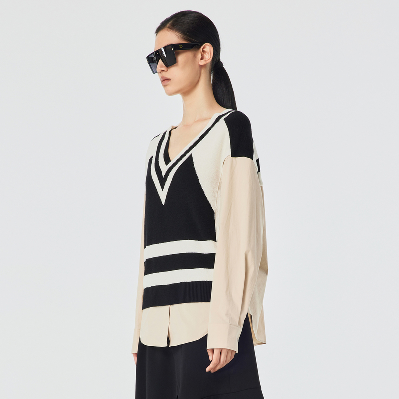 H·GENTEEL荷高春季风格款男友风撞色拼接上衣GCD11610553