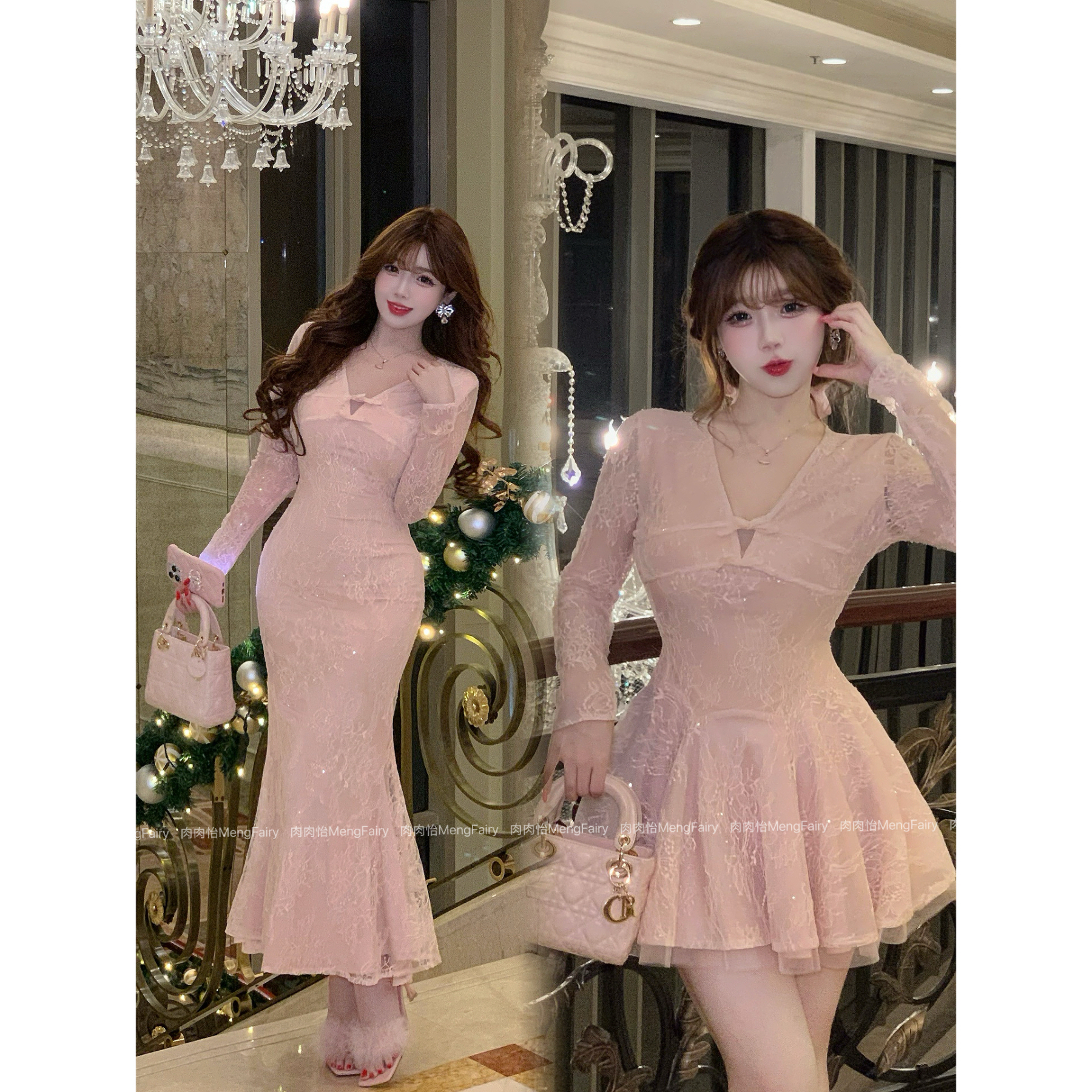 萌面侠肉肉怡【精雕玉琢】重工编织亮片爆闪千金感连衣裙6680 6771