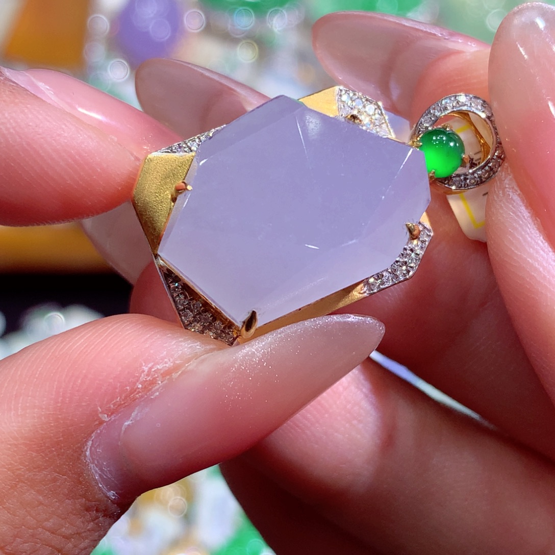 翡翠18K金镶嵌吊坠(不含链)