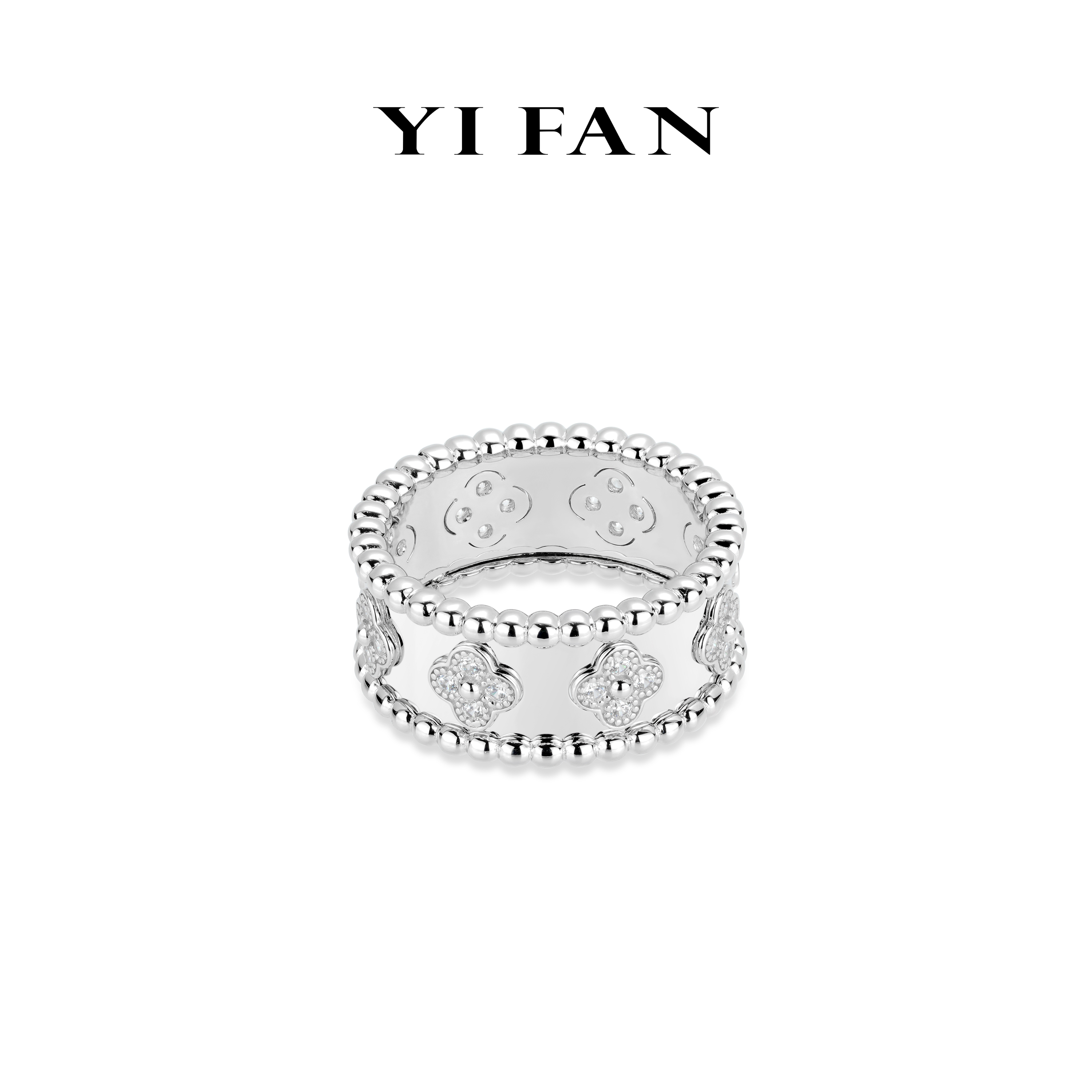 925银合成锆石戒指 10380-白色满钻四瓣花宽版百搭戒指