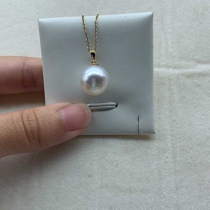 海水珍珠吊坠(不含链)18K金镶嵌海水冷光澳白吊坠12-13