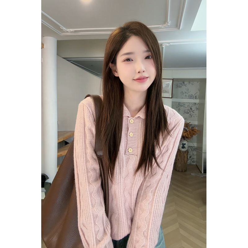 【Niche Young】 韩系设计感休闲翻领宽松毛衣Y6636