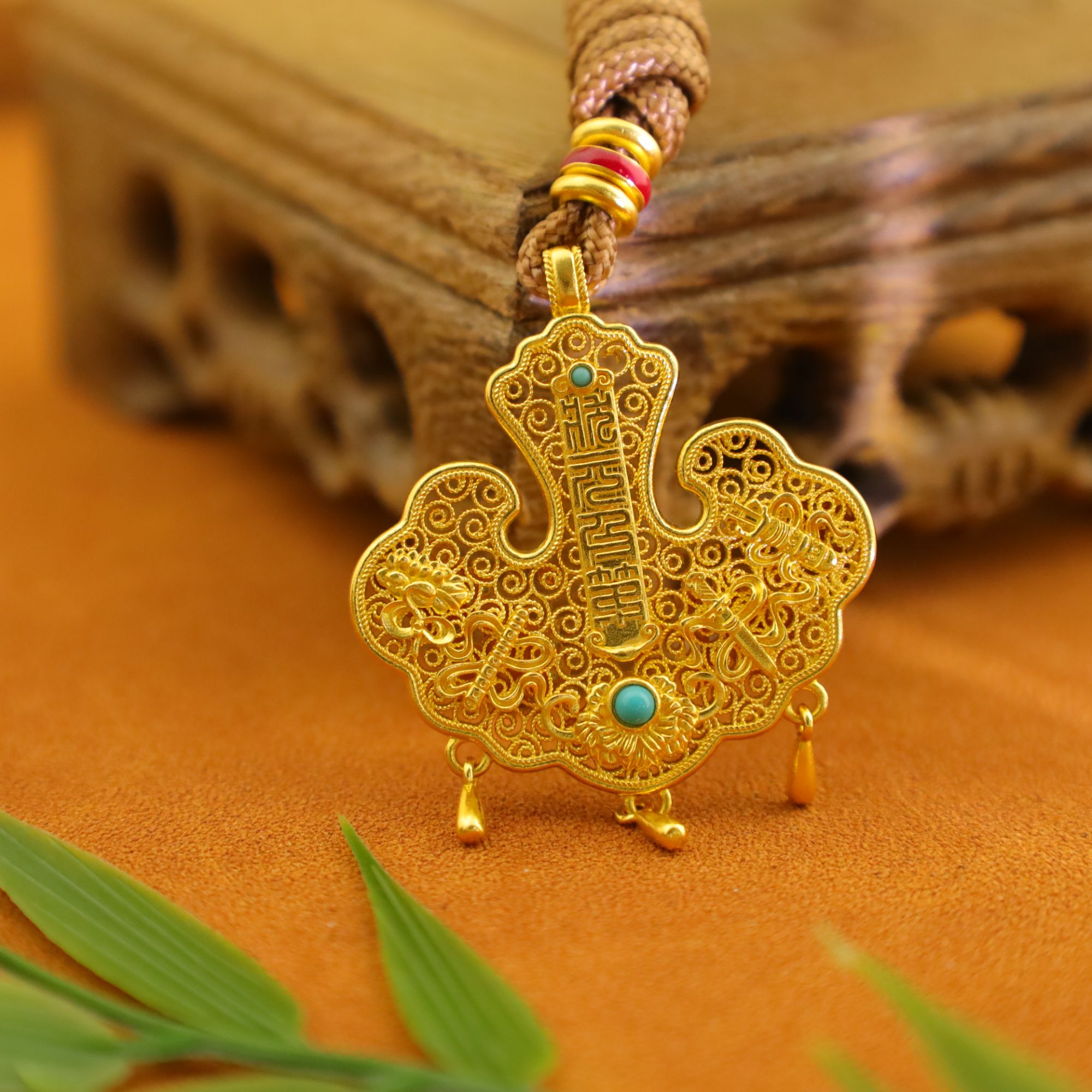 工厂现货【状元及第】古法金黄金手工錾刻足金999吊坠挂坠项链