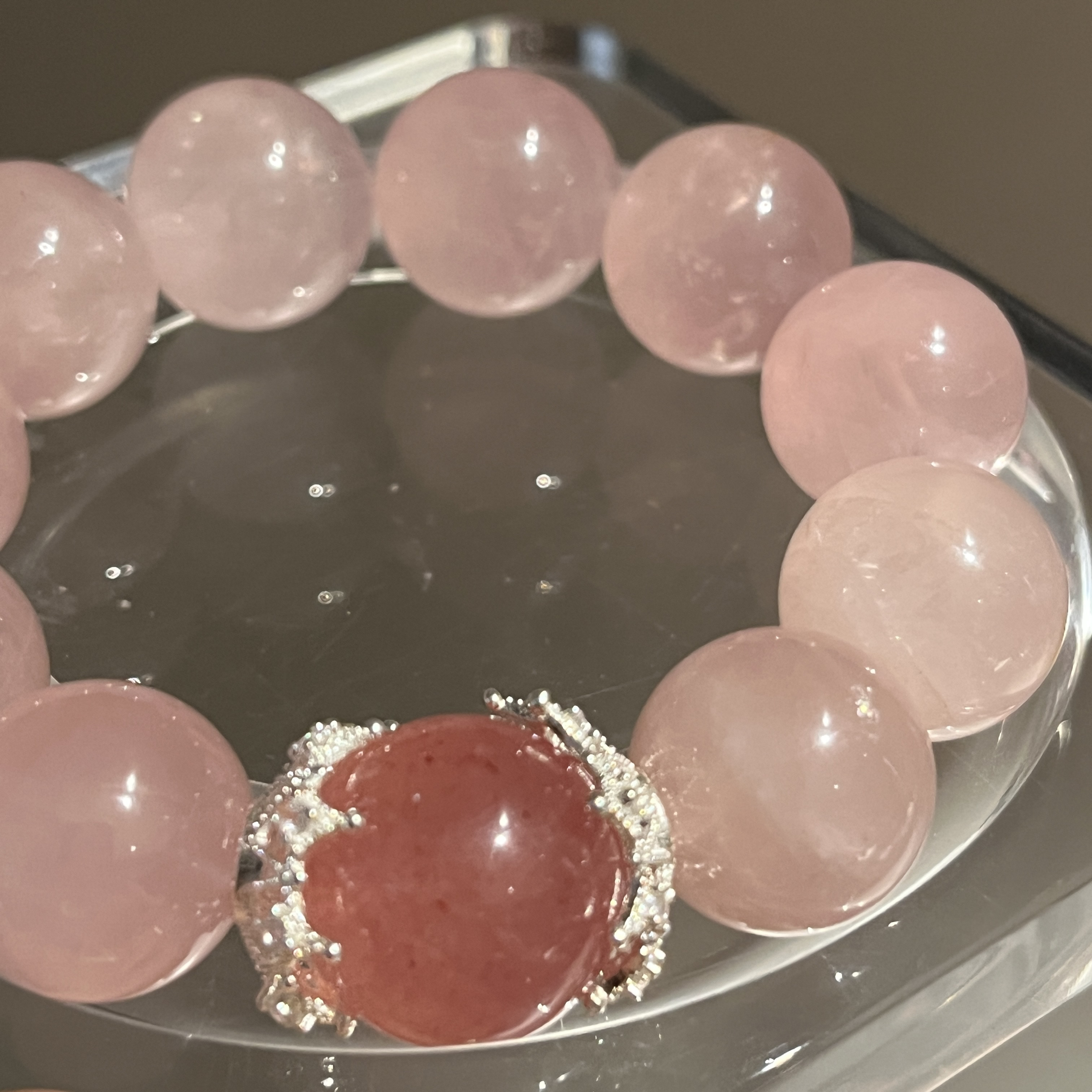 925银珐琅银制品 粉色抱珠手链