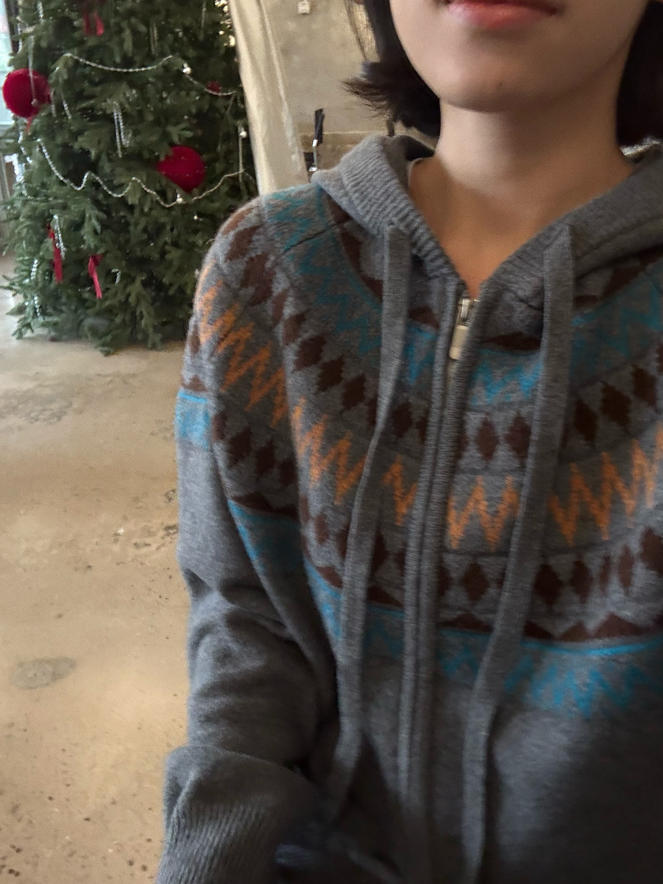 BY SUCHEN 冰岛连帽提花双头拉链撞色毛衣开衫女外套（会起球）