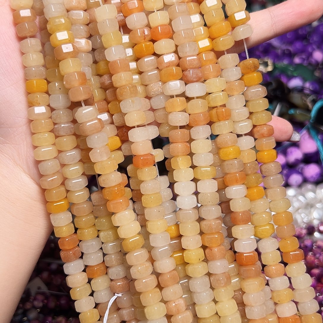 玛瑙/玉髓足银镶嵌珠宝半成品R618。9m天然老黄玉六角隔珠一条