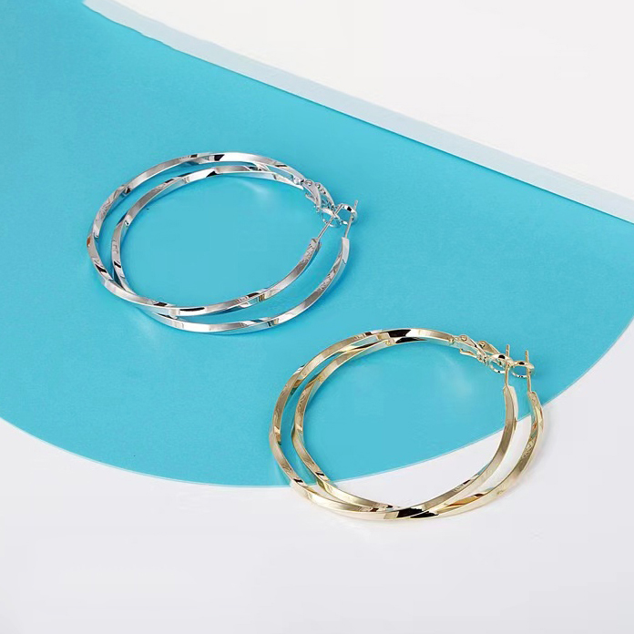 c13 c363丽银【经典耳圈】 时尚百搭气质休闲4公分s925银针3612