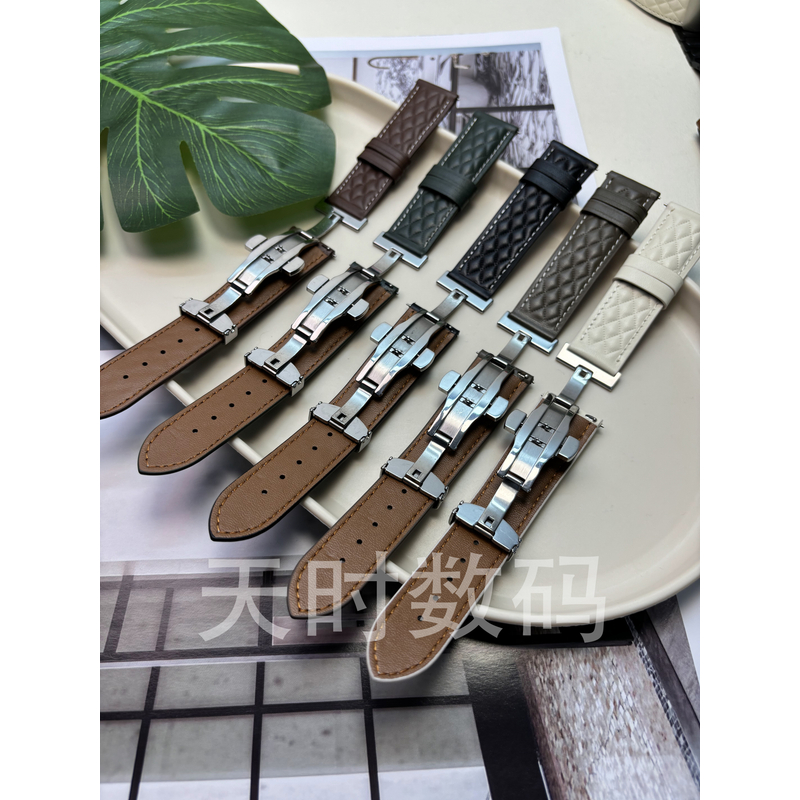 时亿适用华为watch4pro/GT5gt4菱形皮表带蝴蝶扣双面时尚真皮表带