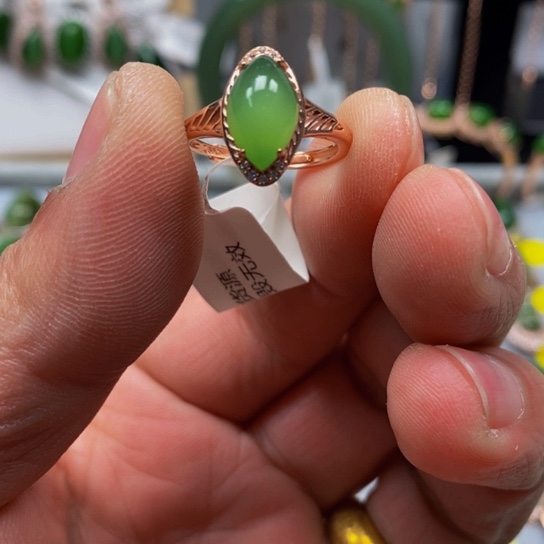 和田玉（碧玉）戒指银S925镶嵌