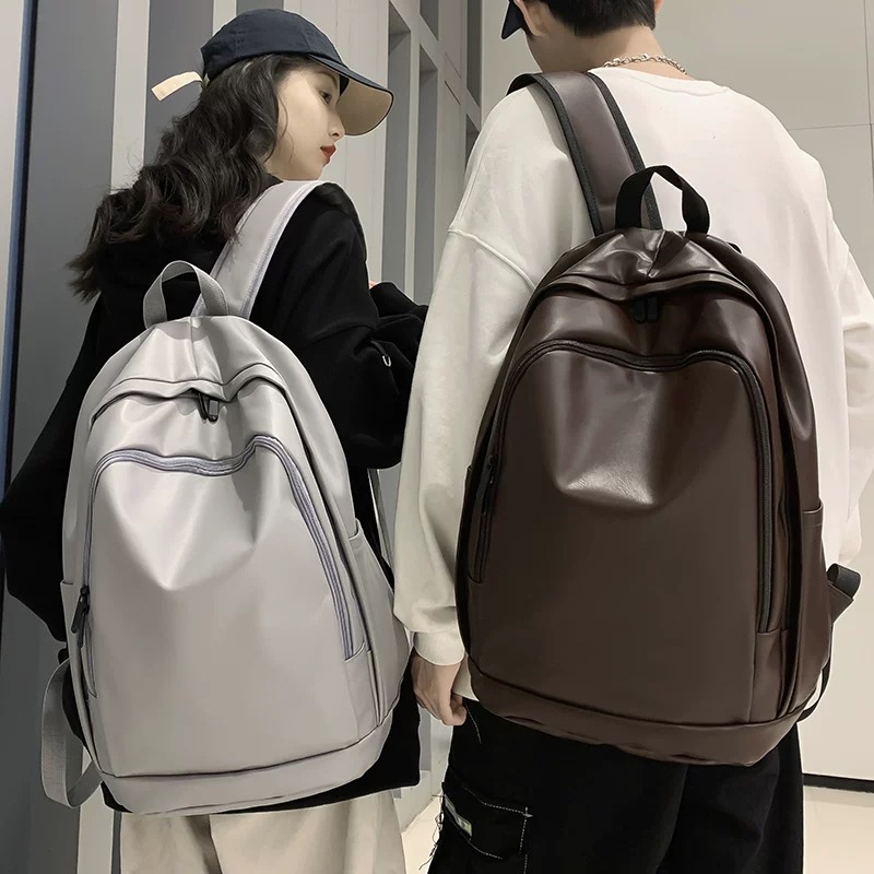 双肩包时尚休闲男士户外百搭简约潮流纯色韩版双肩包女