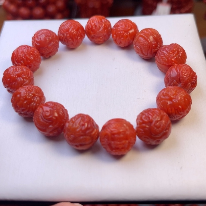 南红玛瑙未镶嵌保山精工龙珠手串卡14➕