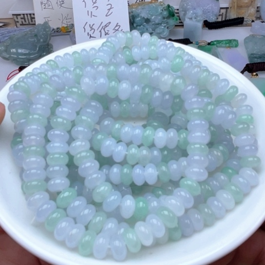 翡翠未镶嵌发饰翡翠冰绿加紫手串