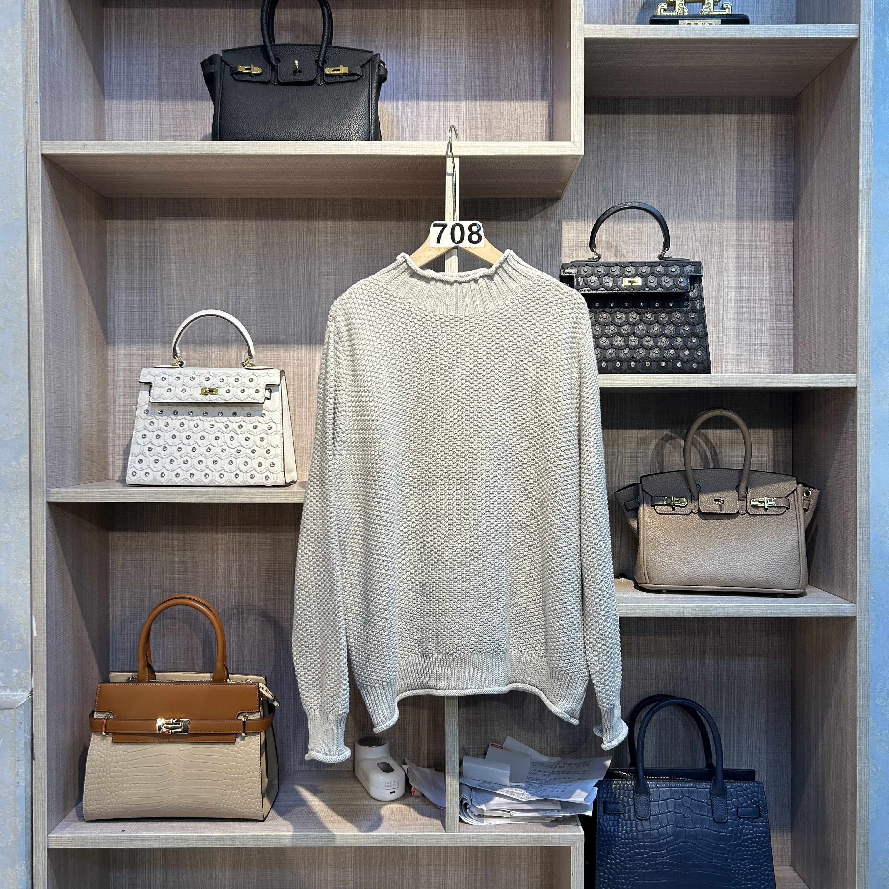 708【大牌女装】-米色秋冬定制中高领休闲百搭宽松上衣