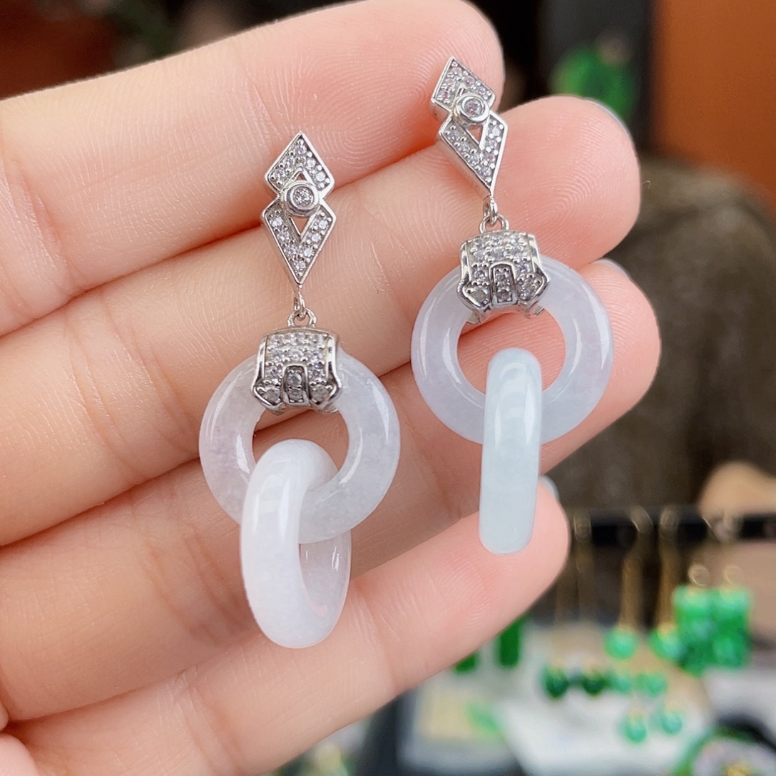 翡翠银S925镶嵌耳饰