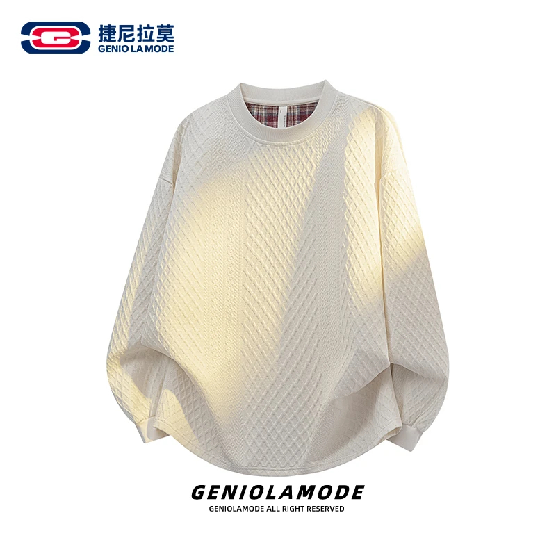 【敖瑞鹏代言】GENIOLAMODE提花卫衣男情侣圆领长袖T恤宽松休闲上