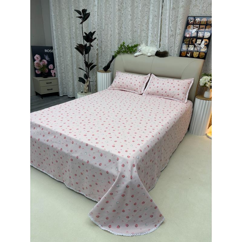 【草莓格】手工原棉老粗布细沙粗布凉席A类软凉席老粗布床单三件套