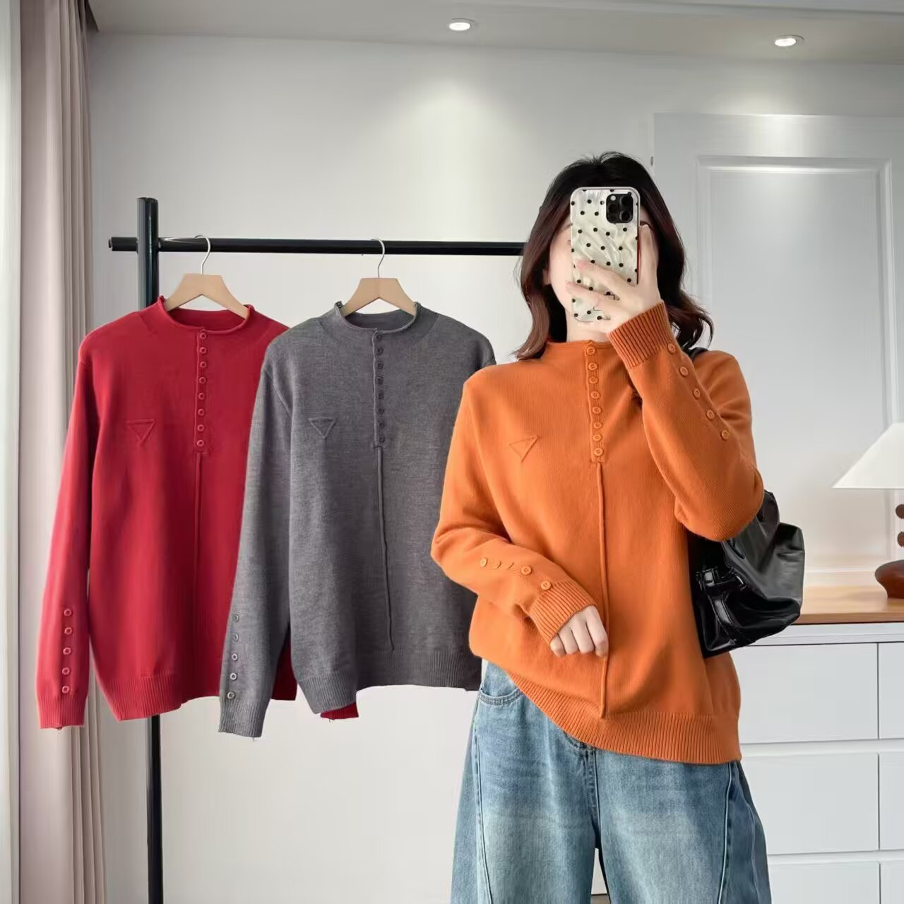 晓梦优大码不褪色套头款毛针织衫女连帽圆领纯色针织衫针织秋冬