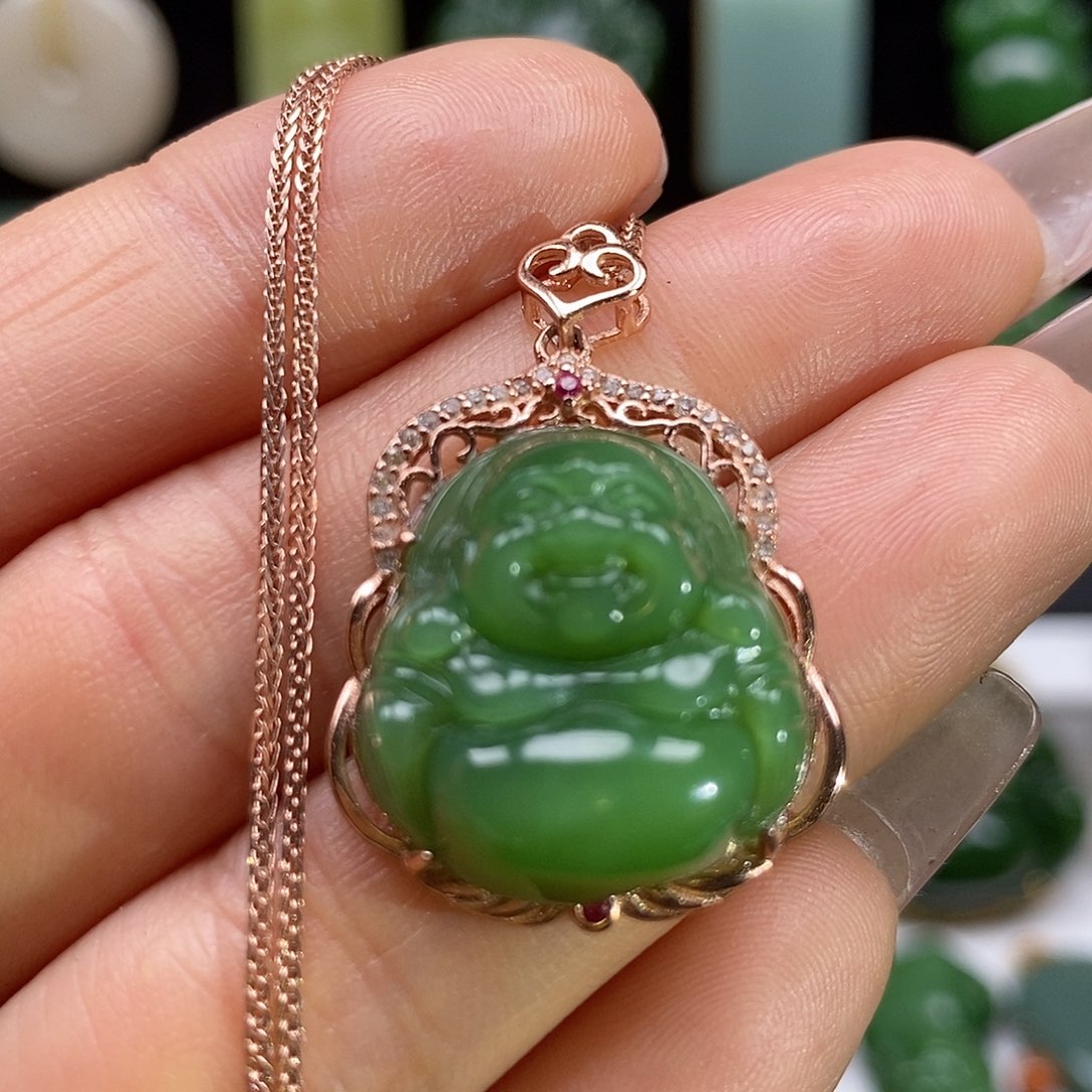 和田玉颈饰银S925镶嵌