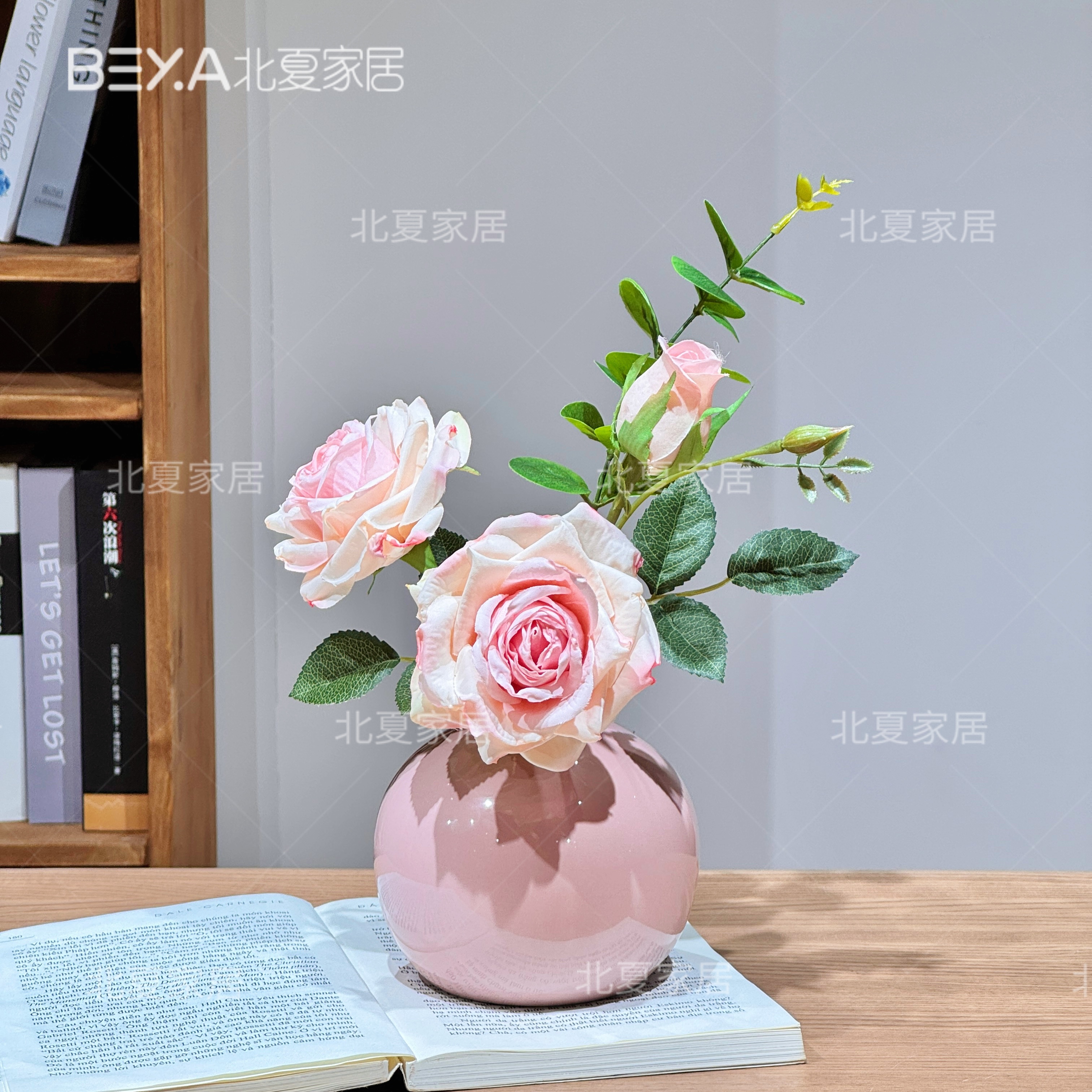 焦边玫瑰假花仿真花束客厅高级欧式摆设餐桌花艺室内装饰摆件